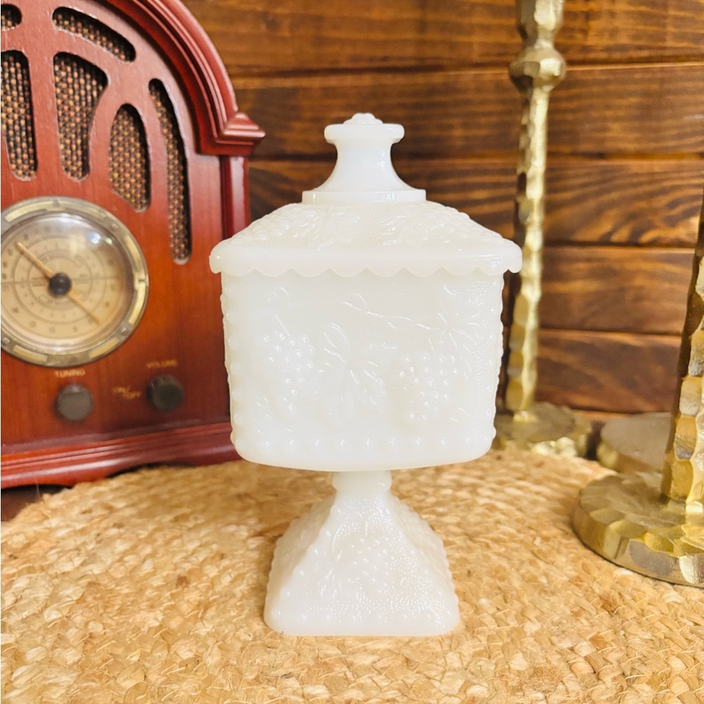 White Milk Glass Pedestal Candy Dish